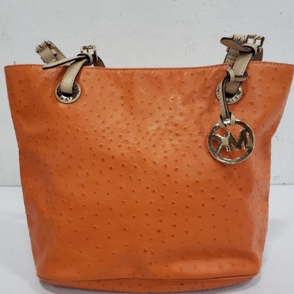Michael Kors Pebbled Leather Orange Purse Tote Bag